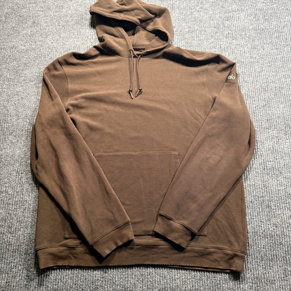 Alo Yoga Waffle Hoodie Mens XXL Brown Athleisure Loungewear Lightweight